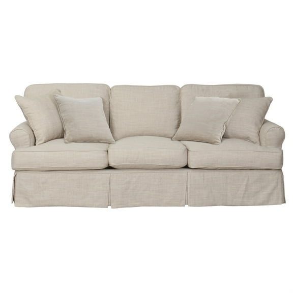 Sunset Trading Horizon T-Cushion Fabric Slipcovered Sofa in Linen Beige