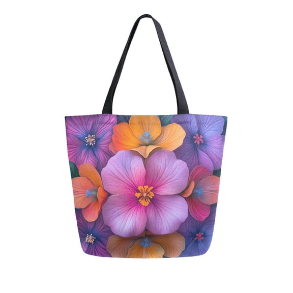 FORMRS Womens Canvas Tote Bag with Zipper Inner Pocket Shoulder Handbag, Large Purple Flowers