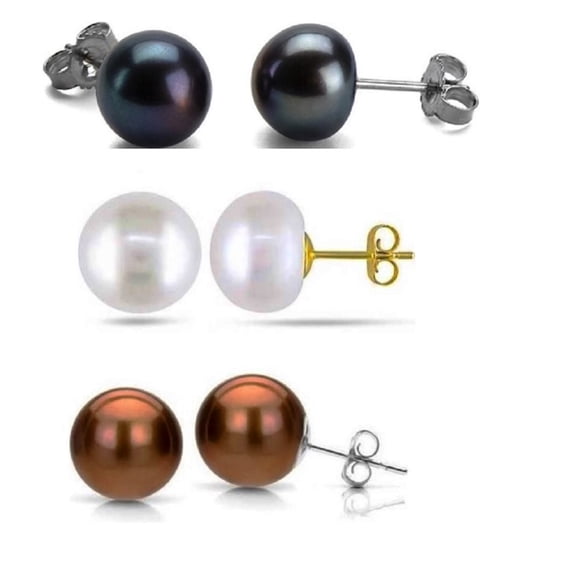 Genuine 6.5-7mm Freshwater Cultured Pearl Earring Trio Set