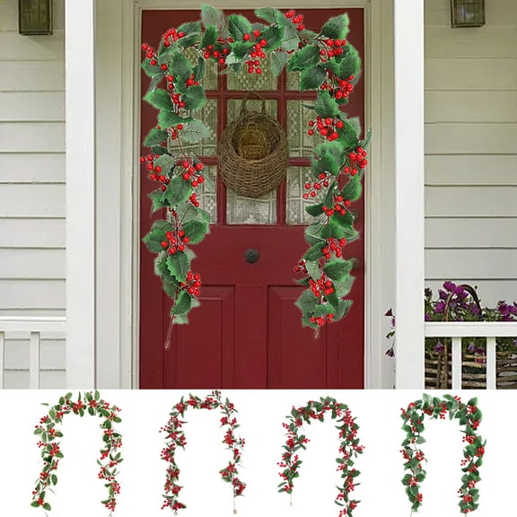 MXTPOV 5.74FT Artificial Christmas Garland, Green Garland with Red Berries, Garlands for Decoration Christmas Fireplace Party Wedding, Home Decor