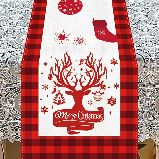 Dsscvnef Seasonal Winter Christmas Holiday Tablecloth Kitchen Dining Home Party Indoor Outdoor Decorative Festive Table Cover 13x72 Inch