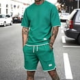 thumbnail image 4 of Zimjoy Men's Summer Sets 2 Piece Waffle Outfits Casual Drop Shoulder Short Sleeve T Shirt and Elastic Waist Shorts Set Green L, 4 of 4