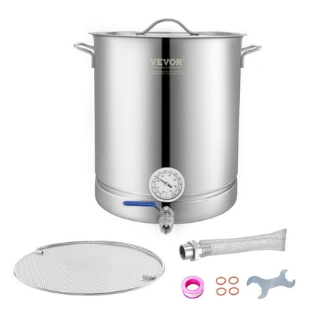 VEVOR Stainless Steel Kettle, 16 GALLON Brewing Pot, Tri Ply Bottom for Beer, Brew Kettle Pot, Home Brewing Supplies Includes Lid, Handle, Thermometer, Ball Valve Spigot, Filter, Filter Tray