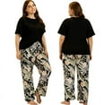 thumbnail image 5 of 2Pcs Plus Size Pajamas Sets For Women Short Sleeve Sleepwear Tops with Pants Nightwear Set Casual Loose Home Wear Suit, 5 of 6