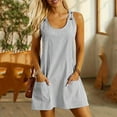 thumbnail image 2 of Wxolcjlv Striped Denim Overall Dress for Women Sleeveless Pocket Loose Casual Mini Jumper Dress, 2 of 6