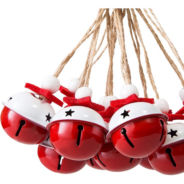 Cascabeles navideños, adornos de campanas artesanales para fiestas navideñas, festivales, decoraciones para el hogar y adornos para envolver regalos, 12 piezas, blanco y rojo XianweiShao 8390614520066