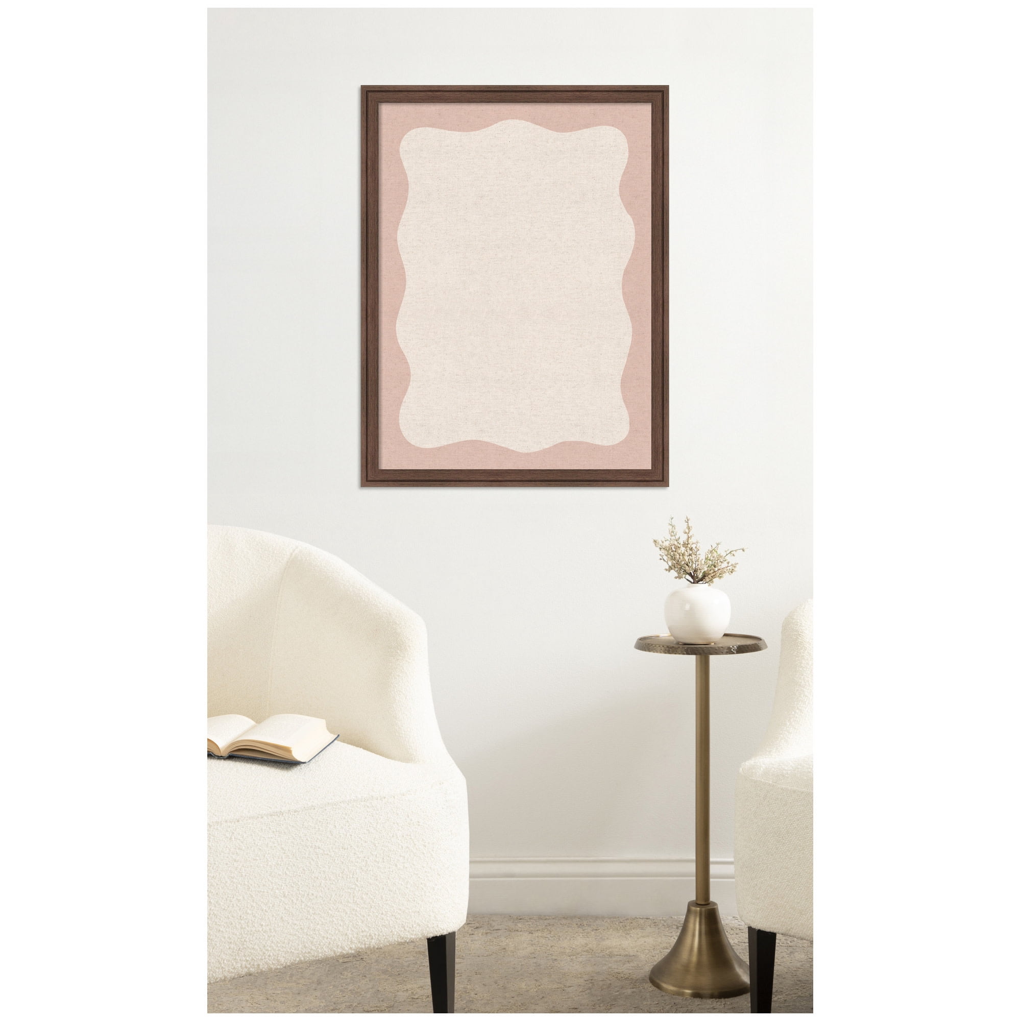 Kate and Laurel Framed Fabric Pinboard 20 x 26,  Printed Linen Classic Bulletin Board for Use as a Vision Board or Wall Organization, Florence Medium Brown Frame