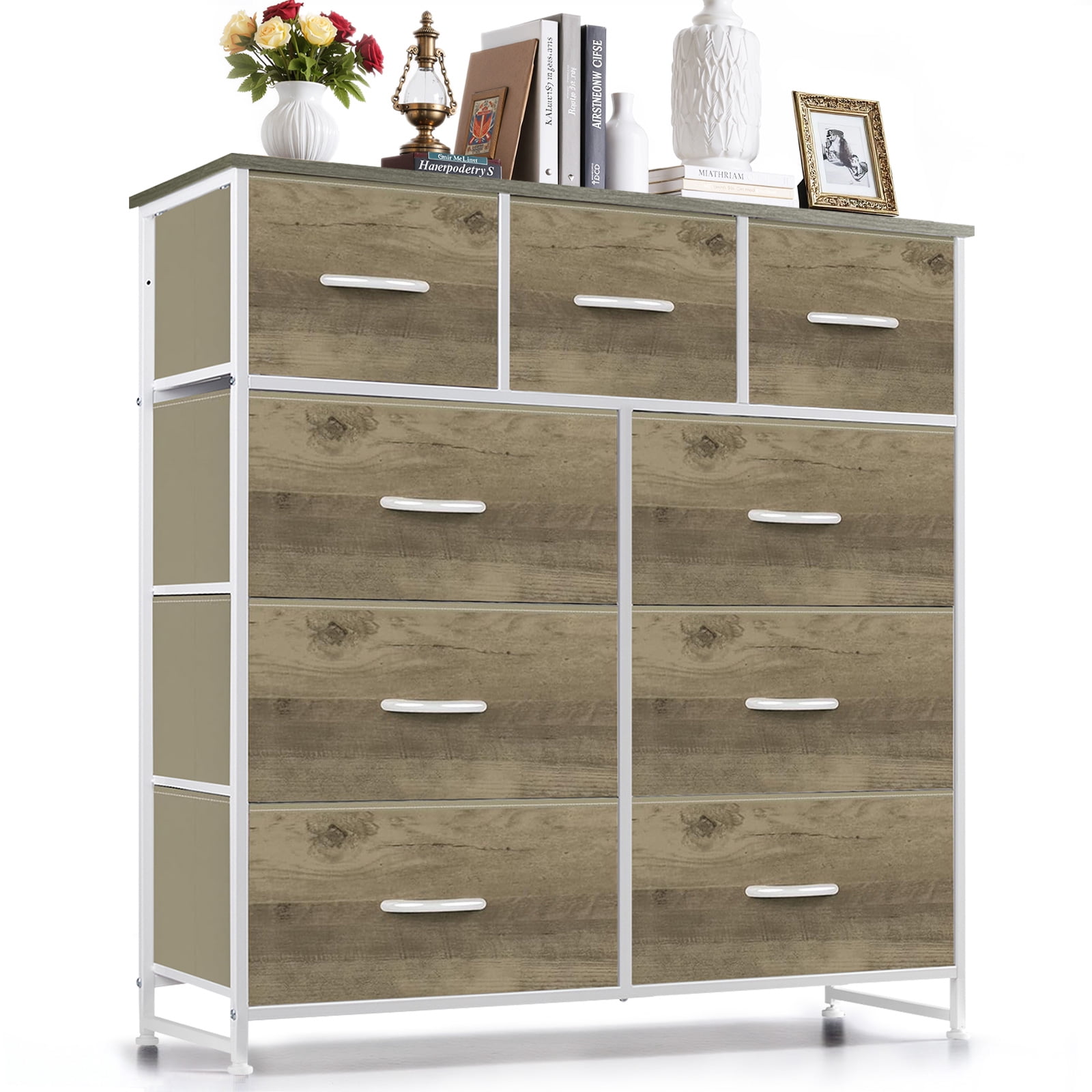 Dresser, Betcozy Storage Organizer with 9 Drawers for Bedroom, Chest of Drawer with Sturdy Metal Frame, Wood Top for Closet, Nursery,Smoked ash