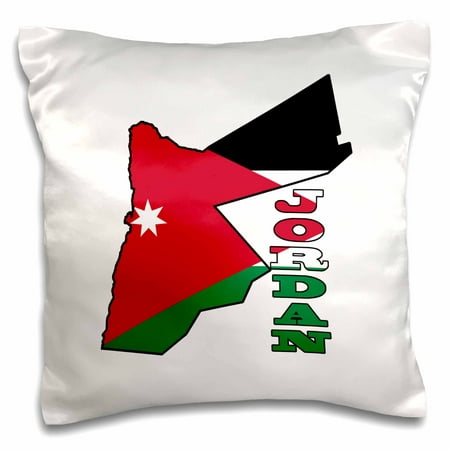 3dRose Flag in outline map of Jordan and country name Jordan, Pillow Case, 16 by 16-inch