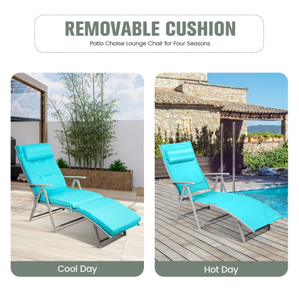Aimee Lii Adjustable Outdoor Lightweight Folding Chaise Lounge Chair with Pillow, Patio Loungers, Blue Aimee Lii Adjustable Outdoor Lightweight Folding Chaise Lounge Chair with Pillow, Patio Loungers, Blue