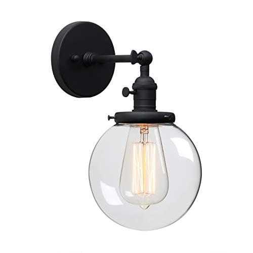 Pathson Industrial Stylish Plug in Wall Lights Fitting Sconce Lamp Fixture Copper Lights with Bell Glass Lampshade for Loft Bar Kitchen Restaurant