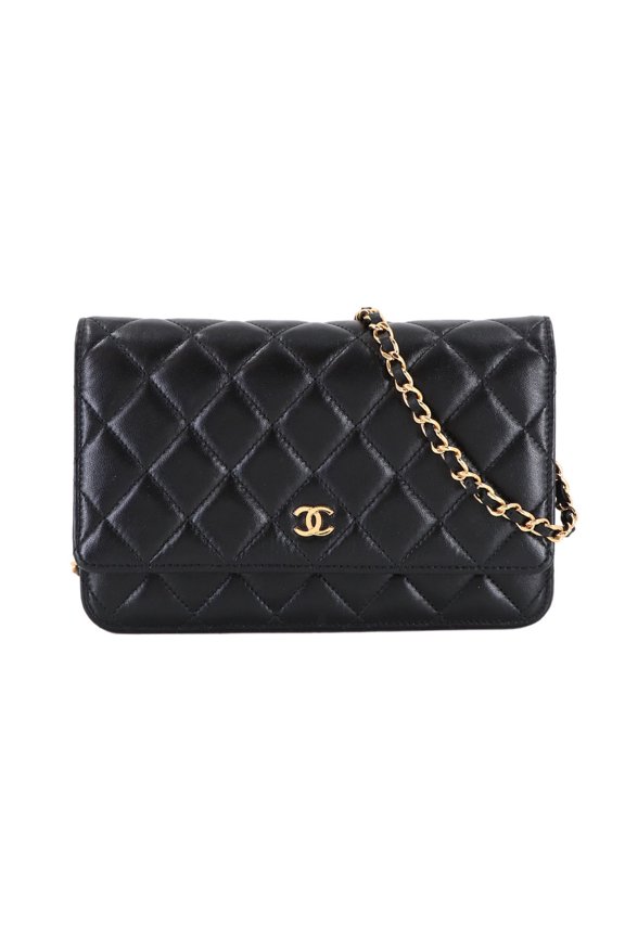 Pre-Owned Chanel Matelass Classic Chain Wallet, Long Lambskin, Black, AP0250, Gold Hardware.