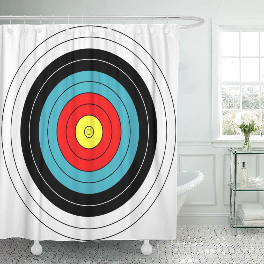 SUTTOM Red Rings Sports Archery Target Blue Gold The Bullseye Shower Curtain 66x72 inch