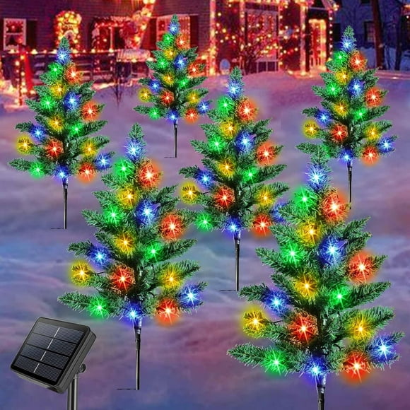 Arbre de Noël Solaire - Homeleo Lot de 6 Arbre de Noël Artificiel Pré-Éclairé avec Boules Rouges et 120 Lumières LED