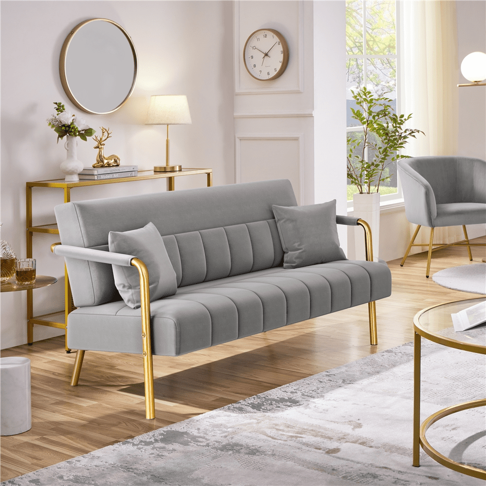 Renwick 56.5'' W Modern Upholstered Sofa Couch with 2 Pillows, Light Gray