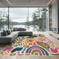 thumbnail image 2 of ODIKA 8'x10' Washable Area Rug Pastel Floral Whimsy Artistic Design Vibrant Botanical With Playful Modern Twist for Living Room, Under Sectional, Family , Durable, Non-Slip, 2 of 7