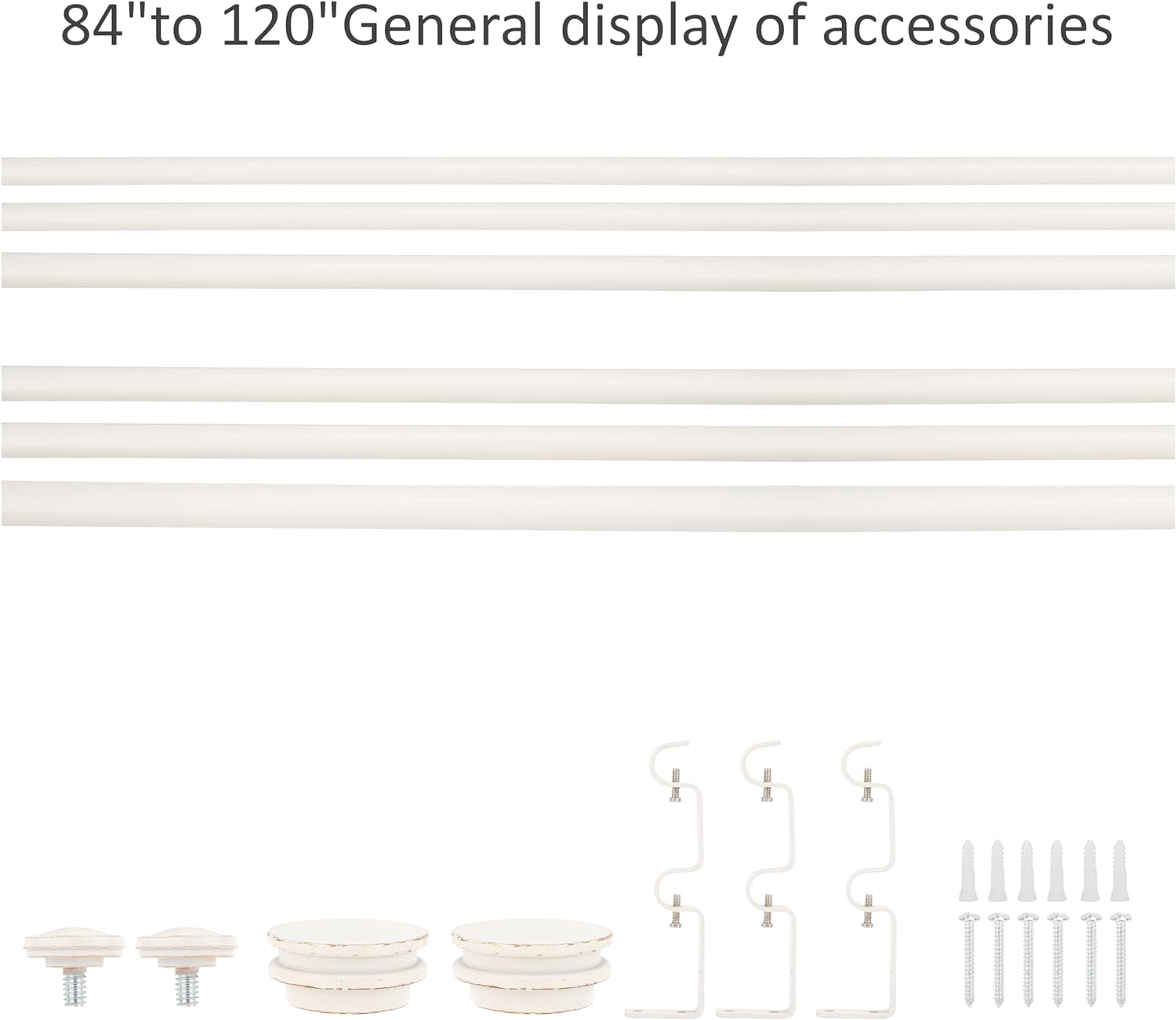 eTeckram 5/8" Double Curtain Rod with Nerveux Finials,Weathered White,84‘’-120‘’