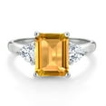 thumbnail image 2 of Gem Stone King 10K White Gold 3-Stone Ring Octagon Citrine Moissanite (2.79 Cttw), 2 of 5