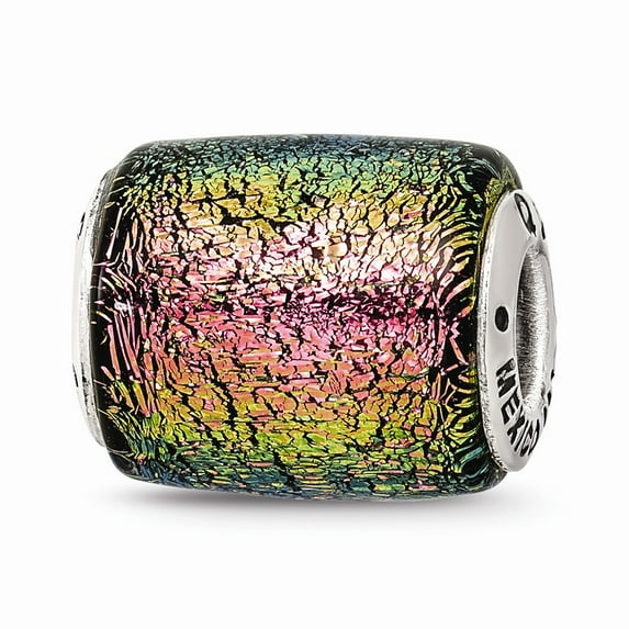 Fancy Bead White Sterling Silver Glass 12.73 mm 14.55 Reflections Purple Dichroic Barrel Bead