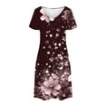 thumbnail image 3 of Uaswgudfs Women's Short Sleeve V-Neck Midi Dress​ - Summer Casual Floral Texture & Relaxed Fit, Smooth Fabric with Functional Pockets Brown L, 3 of 7