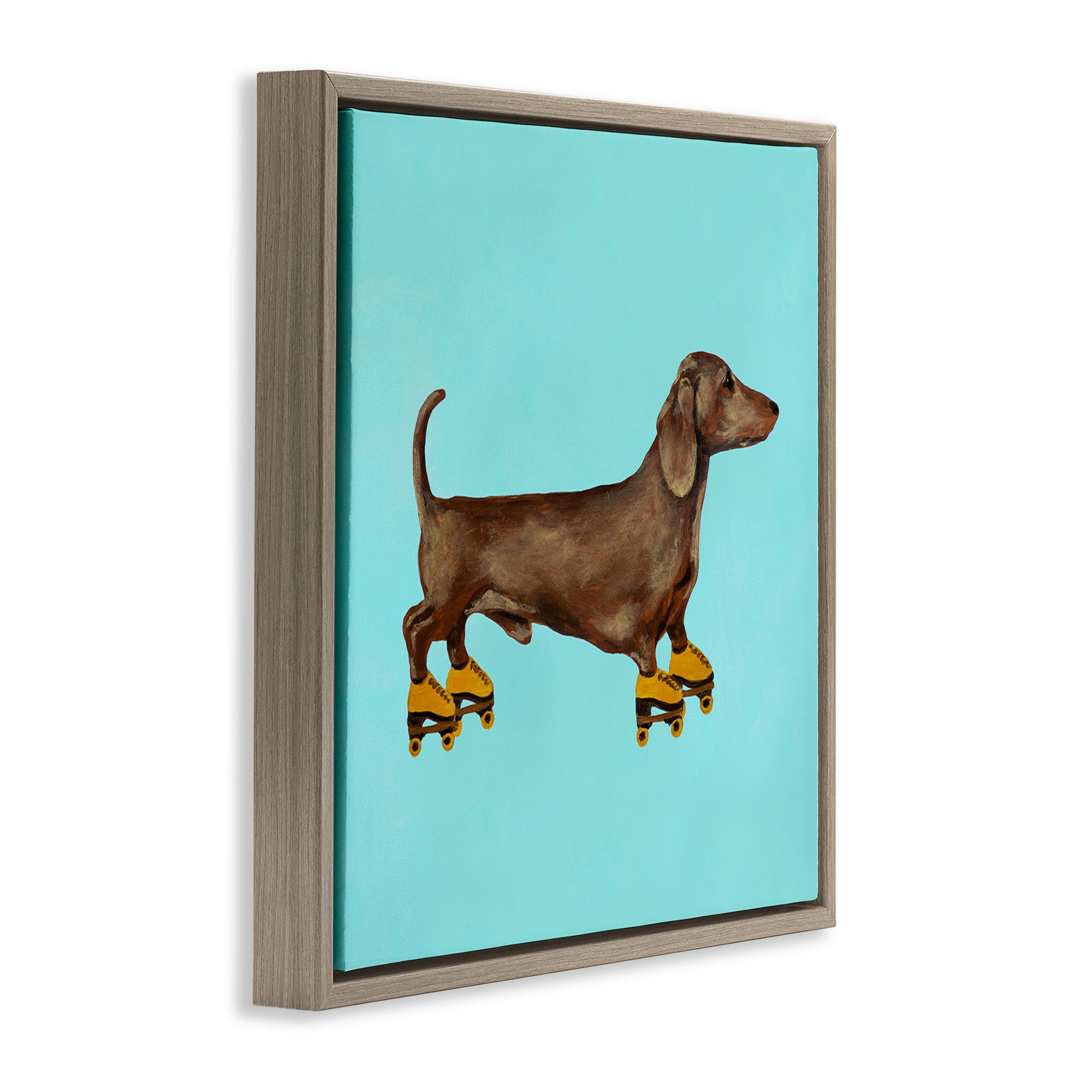 Stupell Industries Funny Dachshund On Roller Skates Animals & Insects Painting Brown Floater Framed Canvas Art Print Wall Art, 18 x 18