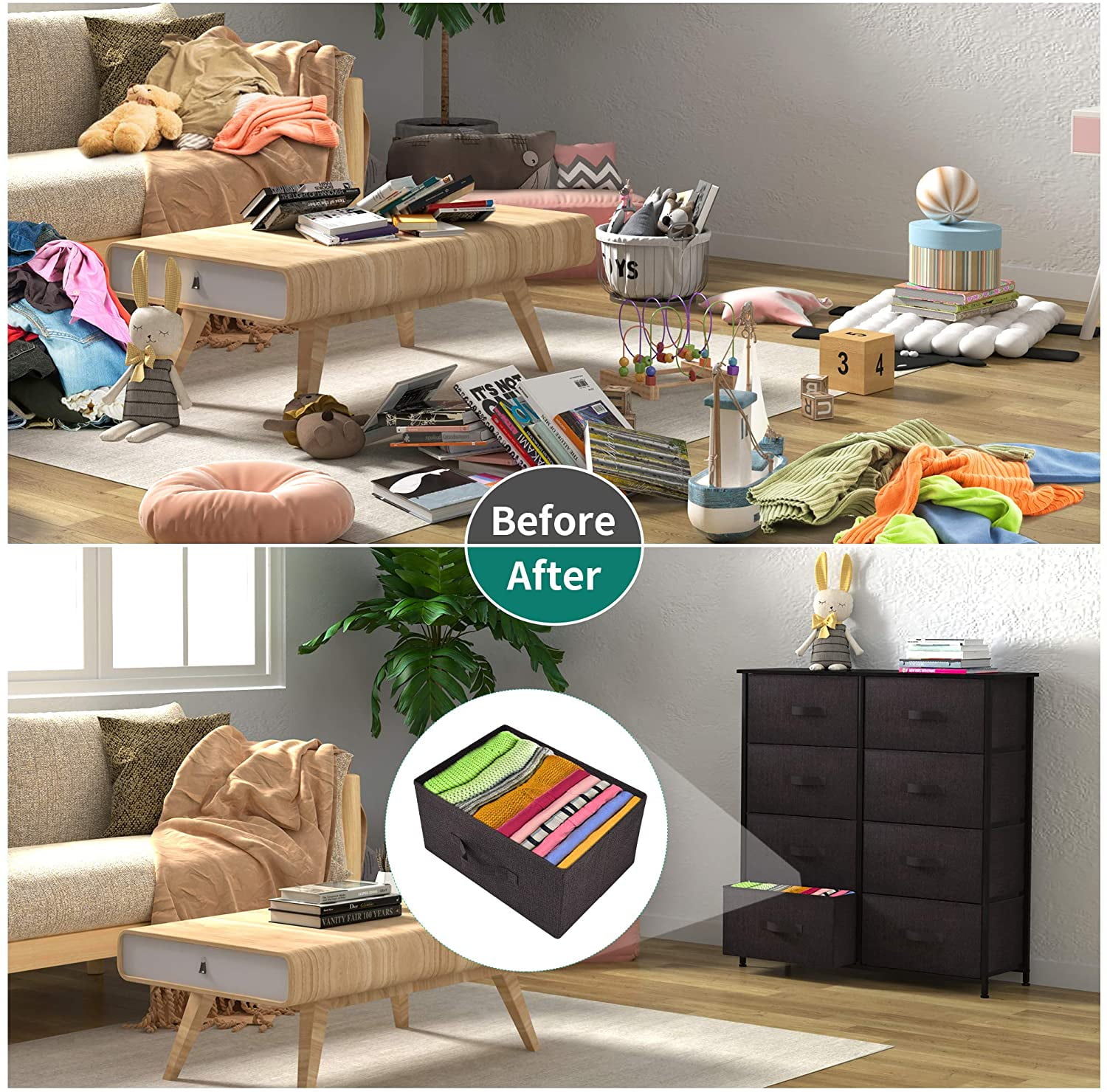 Easy Pull Fabric Bins & Wooden Top Non-Woven Fabric 8-Drawer Storage Organizer Unit for Bedroom Living Room Closet YITAHOME Chest of Drawers Sturdy Steel Frame Fabric Dresser 