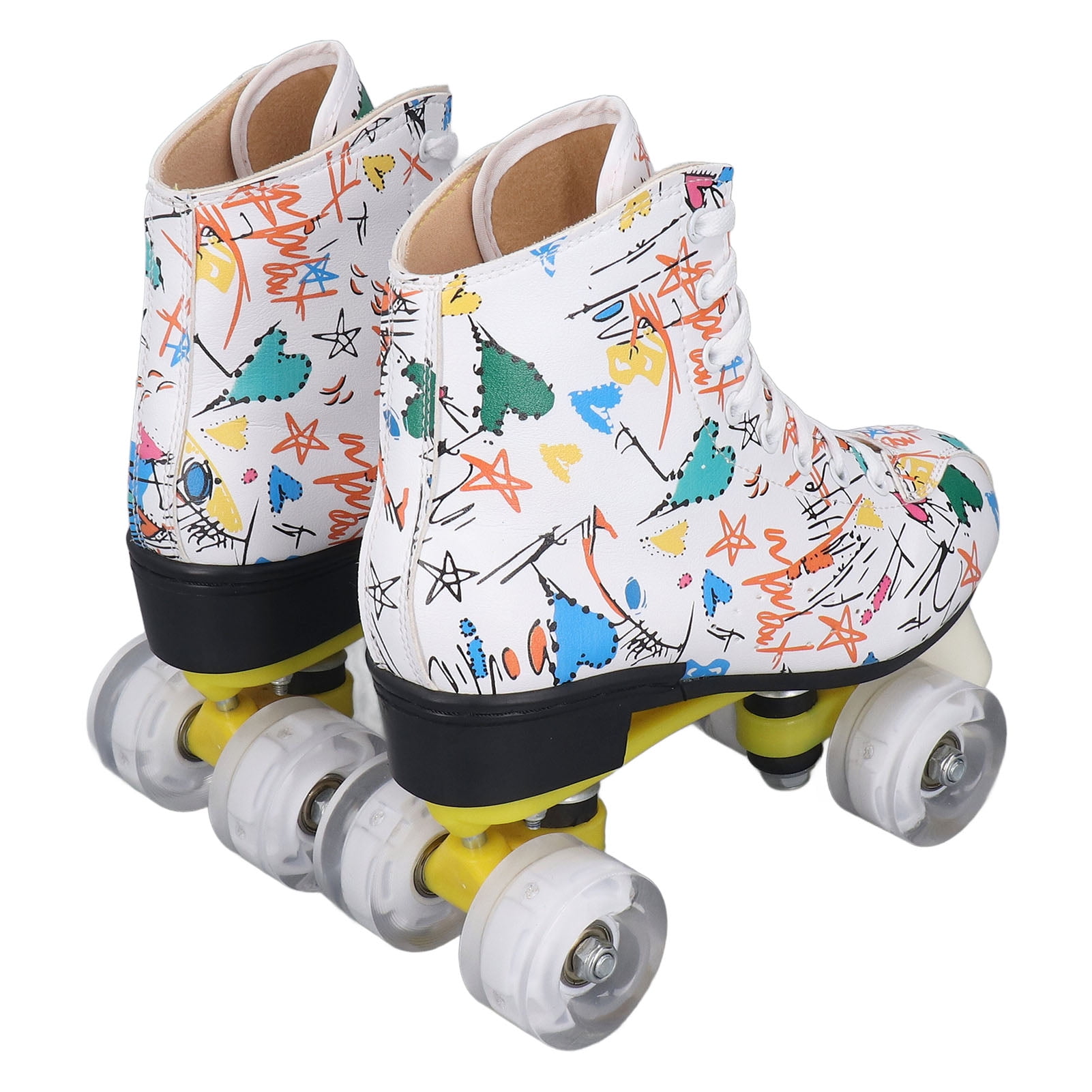 4 Wheel Roller Skates, Double Row White Graffiti Roller Skates