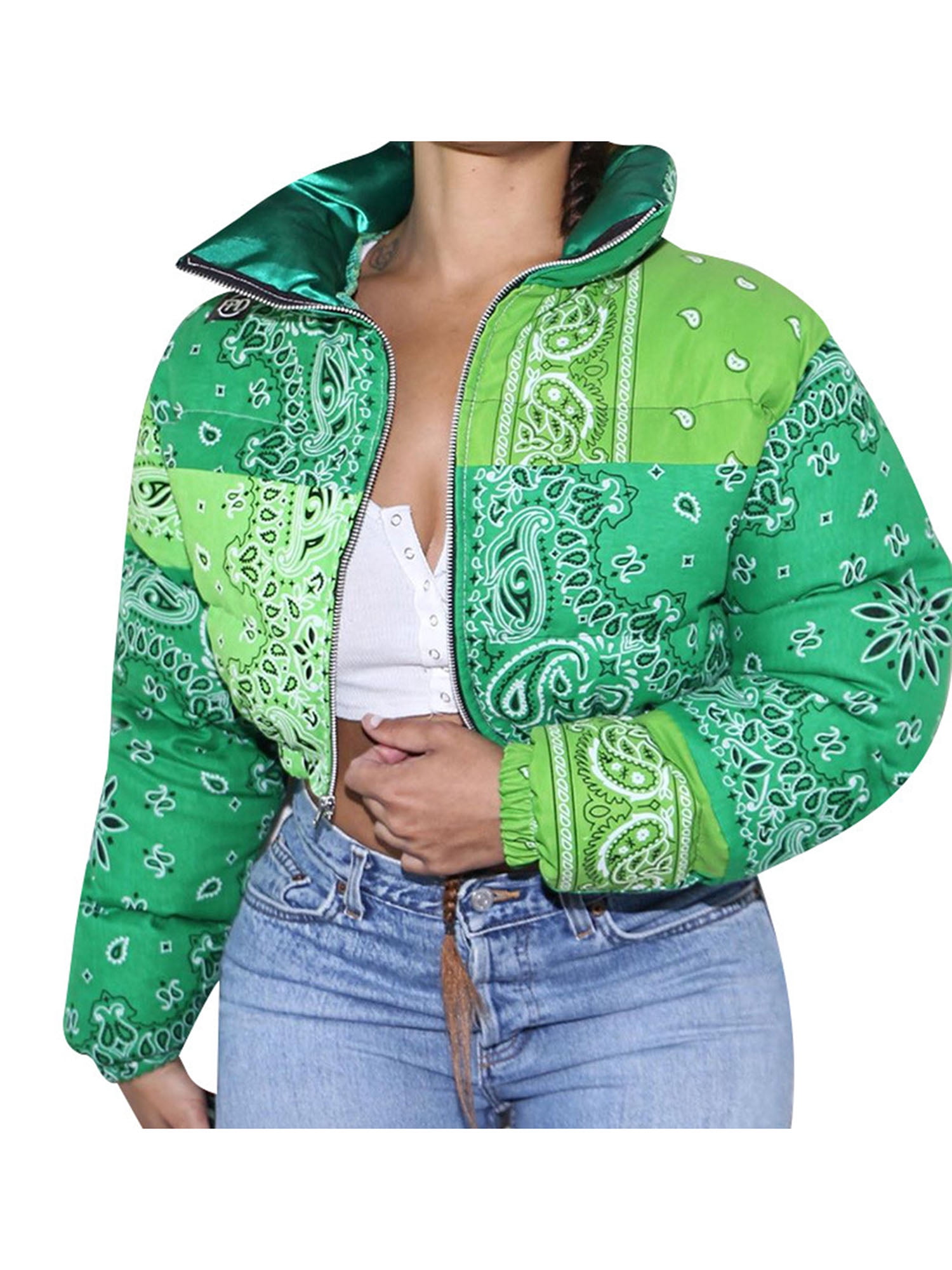 Women Shiny Short Puffer Jackets 