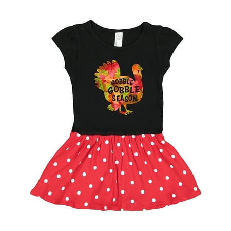 

Inktastic Gobble Gobble Season Thanksgiving Turkey and Autumn Leaves Gift Toddler Girl Dress