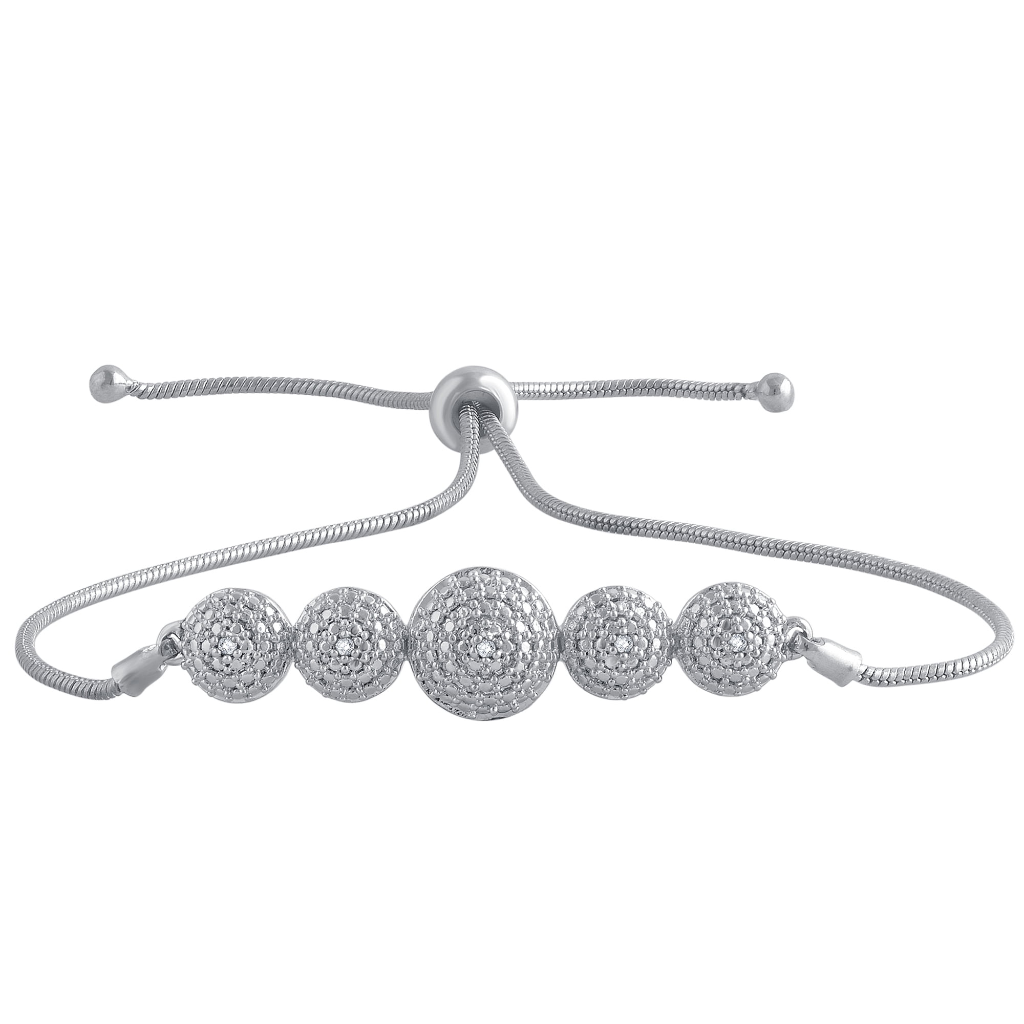 Arista Diamond Accent Cluster Look Ball Fashion Adjustable Bolo Bracelet Silver Tone over Brass, 8.5"