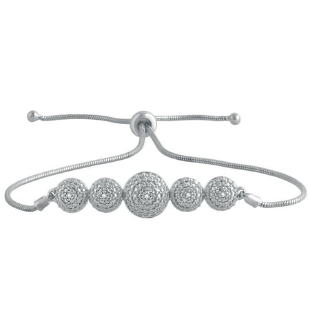 Brown Womens Bolo Diamond Accent Silver tone over Brass Cluster look Ball Fashion adjustable Bolo Bracelet, 8.5 Inch. ()