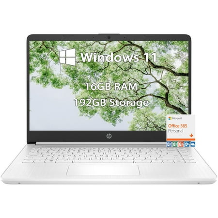 HP-14inch Laptop-Windows11 Laptop-School - Microsoft Office 365 - Quad-core Intel Processor - Long Battery Life - Ultralight Laptop for Student- Mini Laptop - 2023 (White, 16GB RAM |192GB Storage)