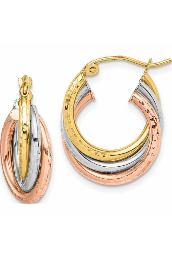 10K Tri Color Tri-Color Diamond-Cut Triple Hoop Earrings (20.55 X 15.77) Made In Indonesia 10tc410