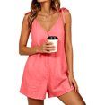 thumbnail image 5 of PBFRDSJ Womens Spaghetti Strap V Neck Plus Size Romper Sleeveless Button Down Wide Leg Short Jumpsuit Casual One Piece Romper Sizes S-3XL, 5 of 6