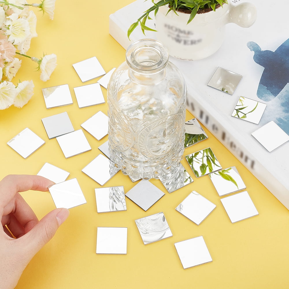 200pcs 1 Inch Square Mosaic Tiles Decorative Adhesive Acrylic Mirror Craft Mini Mirror Tiles Small Decorative Glass Mirrors for Arts Crafts