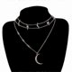 thumbnail image 4 of Collar gargantilla estilo bohemio multicapa con colgante de estrella y luna de cristal., 4 of 5