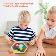 Coogam Wooden Hexagon Puzzle for Kid Adults,Shape Pattern Block Tangram Brain Teaser Toy Geometry Logic IQ Game STEM Montessori Educational for Ages 3 4 5