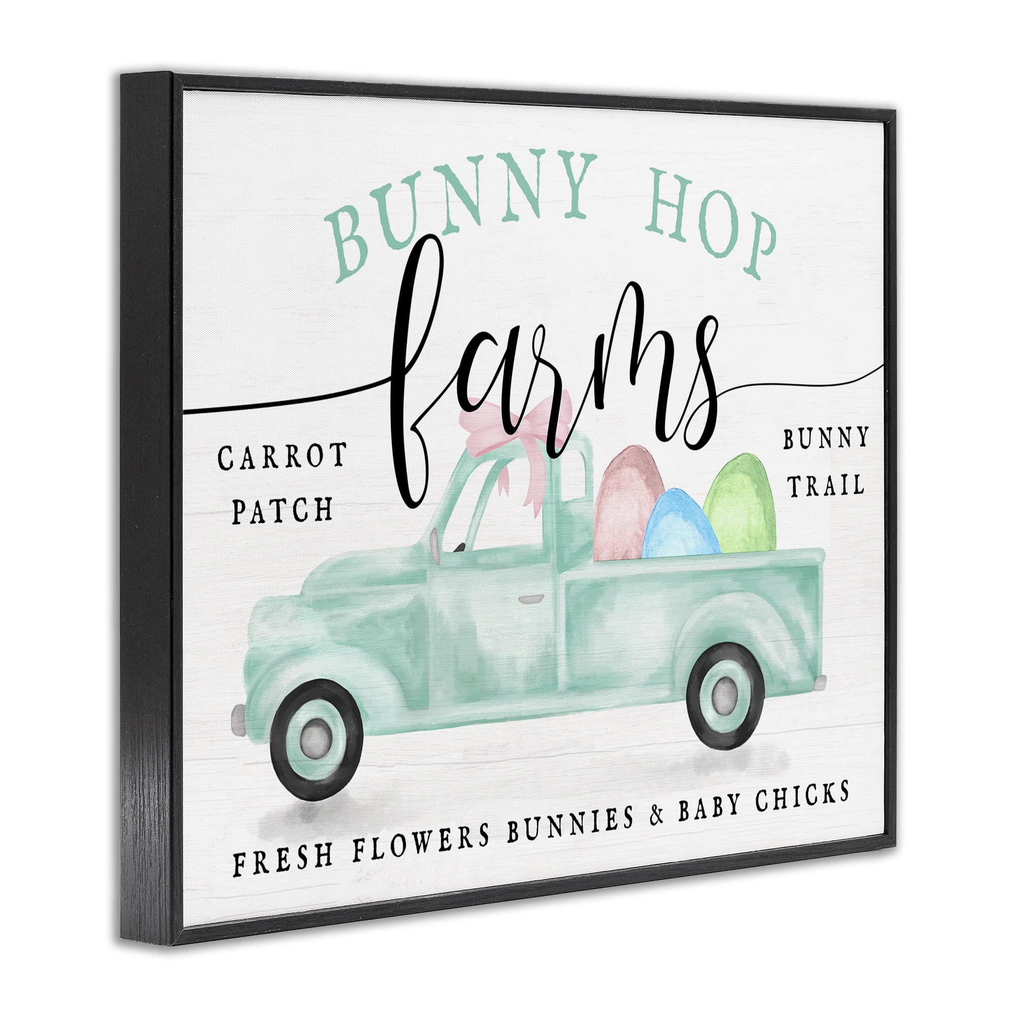 Bunny Hop Farms Sign Easter Egg Green Truck Black Framed Giclee Art, 14 x 11, By Lil' Rue