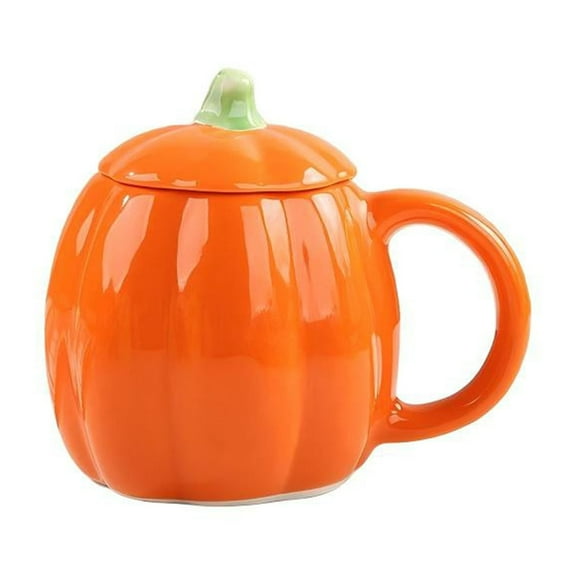 ZMKIAG Lidded Ceramic Pumpkin Mug with Handle - 16 Oz Multi-purpose Drinkware for Hot Coffee Tea, 5 Color Options, Fall Thanksgiving Seasonal Themed Pumpkin Cup