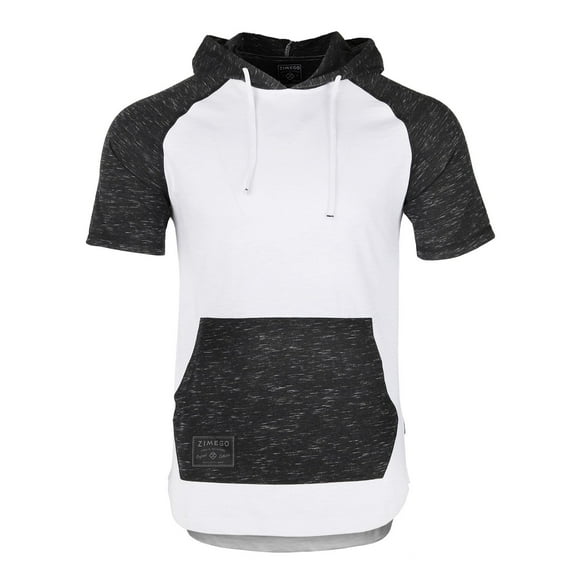 ZIMEGO Men's Color Block Short Sleeve Pullover Pocket Hiphop Thin Hoodie Shirt