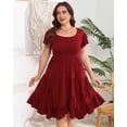thumbnail image 3 of Vestido largo AZACHID para mujer, talla grande, cuello cuadrado, rojo vino, 3 of 7