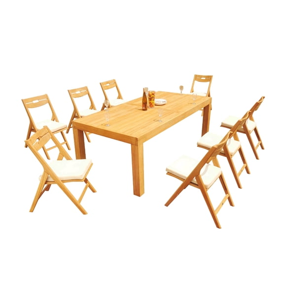 Grade-A Teak Dining Set: 8 Seater 9 Pc: 86" Canberra Rectangle Table And 8 Surfliner Folding Reclining Arm Chairs Outdoor WholesaleTeak #51SL1909