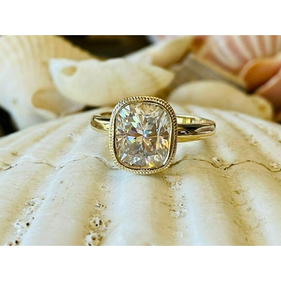 4.0 Ct Cushion Cut Simualted Diamond Halo Engagement Ring 14K Yellow Gold Plated Pure 925 Sterling Silver