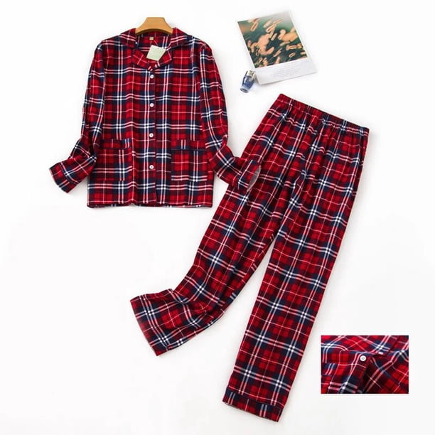 Conjuntos de pijamas cálidos para mujer, ropa de dormir de franela de algodón para el hogar, pijamas con estampado a cuadros para mujer, ropa de dormir de talla grande, Otoño e Invierno