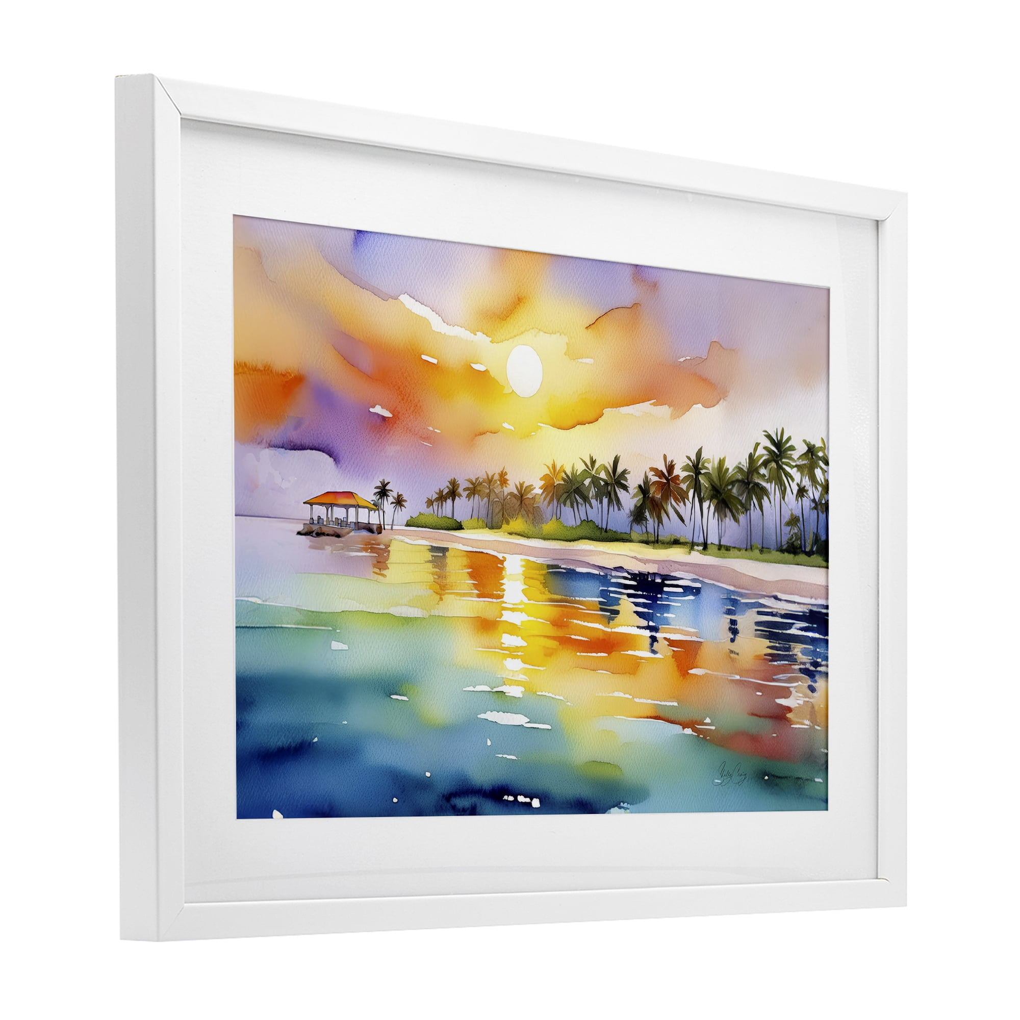Stupell Industries Caribbean Calm Sunset White Framed Print Under Glass, design by Shelly Craig
