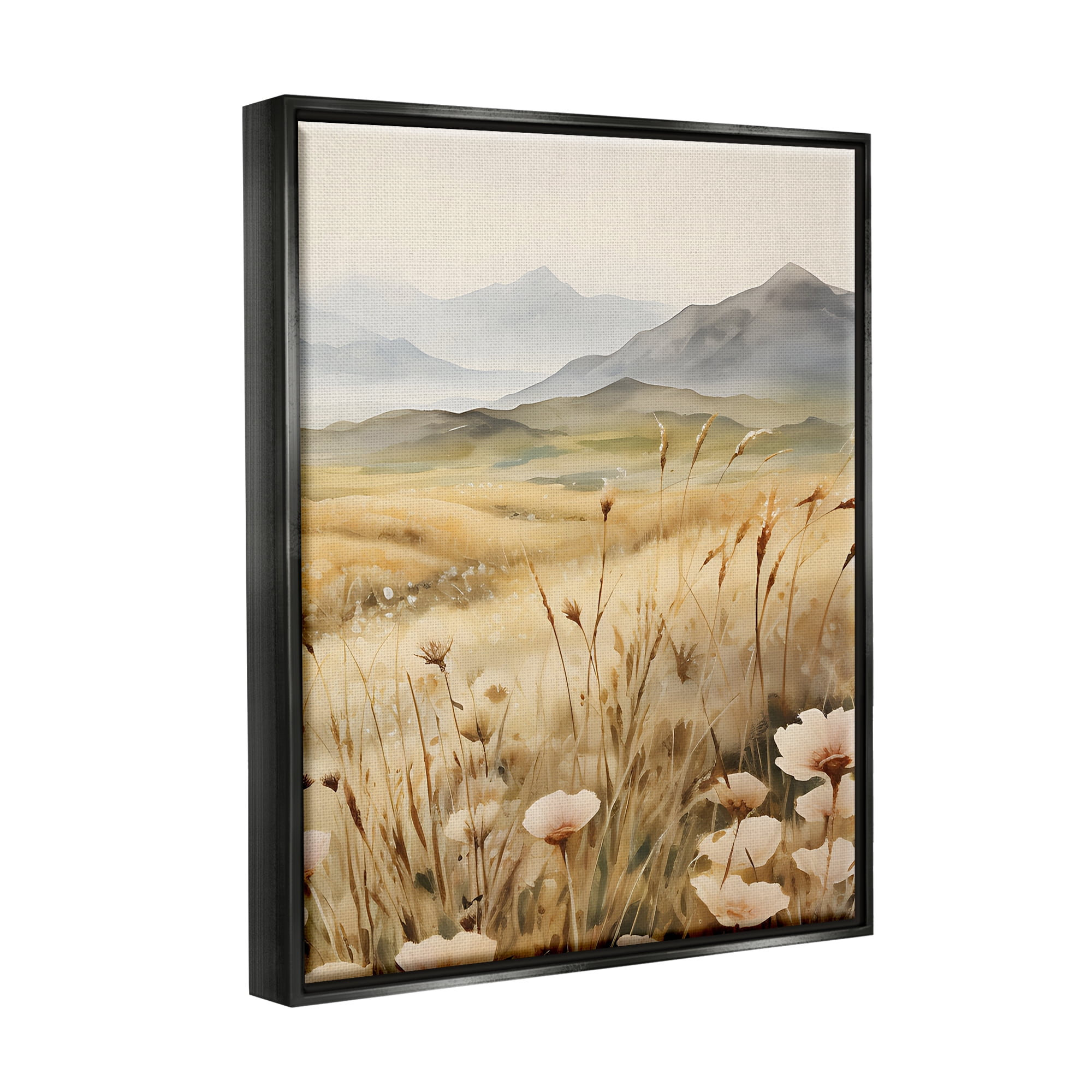 Stupell Industries Mountain View Meadow Landscape Painting Black Floater Framed Canvas Art Print Wall Art, 17 x 21