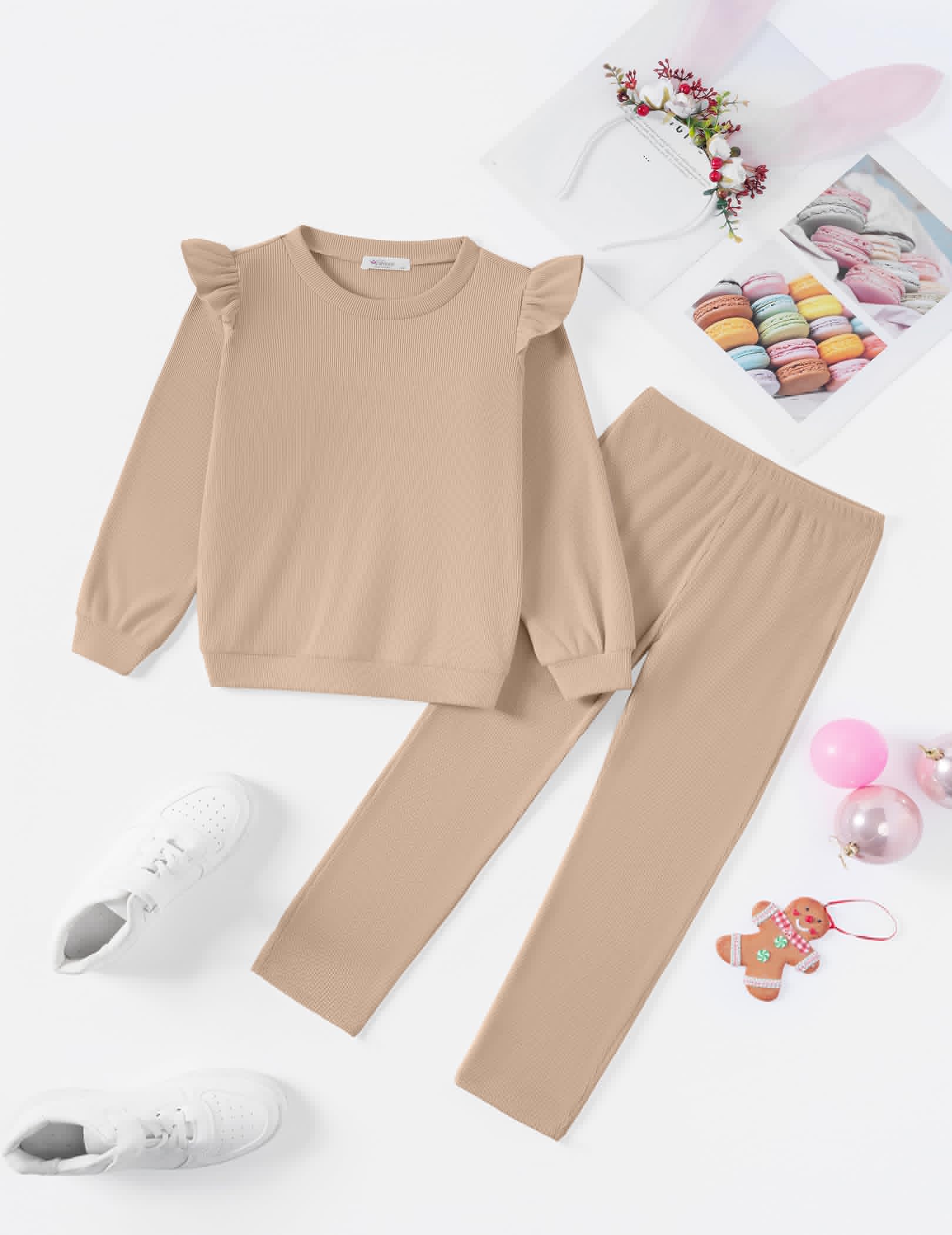 thumbnail image 5 of Arshiner Toddler Girls 2 Piece Fall Outfits Ruffle Trim Long Sleeve Pullover Sweatshirts and Pants, 5 of 6