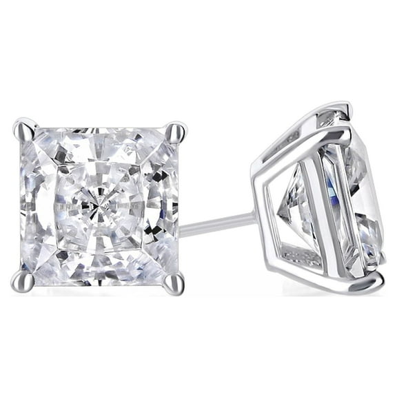 18k White Gold 3 Ct White Sapphire Princess Cut Stud Earrings by Paris Jewelry - Jewelry Gift for Women Plated and Men