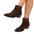 thumbnail image 4 of Willtoo Vintage Cowgirl Ankle Boots for Women, Silver Rivet Studded Trim Pointed Toe Side Zipper Wood Block Heel Short Booties, Comfort Casual Fashion Rodeo Fall Winter Boots, 4 of 5
