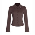 thumbnail image 4 of Womens Tops Striped Lapel Long Sleeved Slim Button Down Shirt Work Commuting Casual Elegant Top Blouses for Women Dressy Casual, 4 of 6